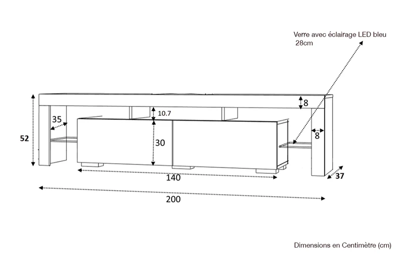 Meuble TV avec éclairage LED 200cm - Effet Noyer