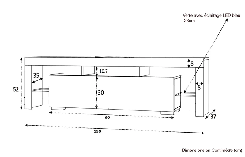 Meuble TV avec éclairage LED 150cm - Marron Noyer