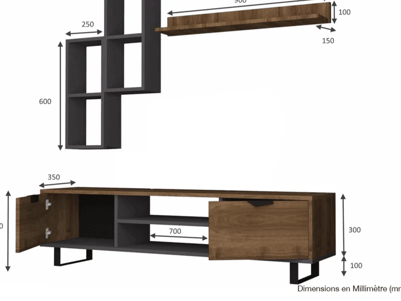 LONSA 160cm - Ensemble de Meuble TV avec Rangement - Noyer et Gris Anthracite