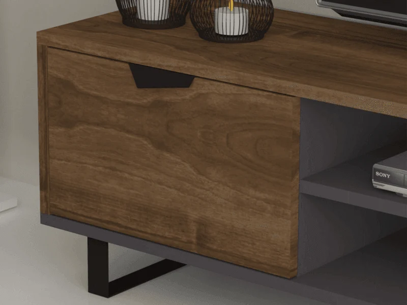 LONSA 160cm - Ensemble de Meuble TV avec Rangement - Noyer et Gris Anthracite