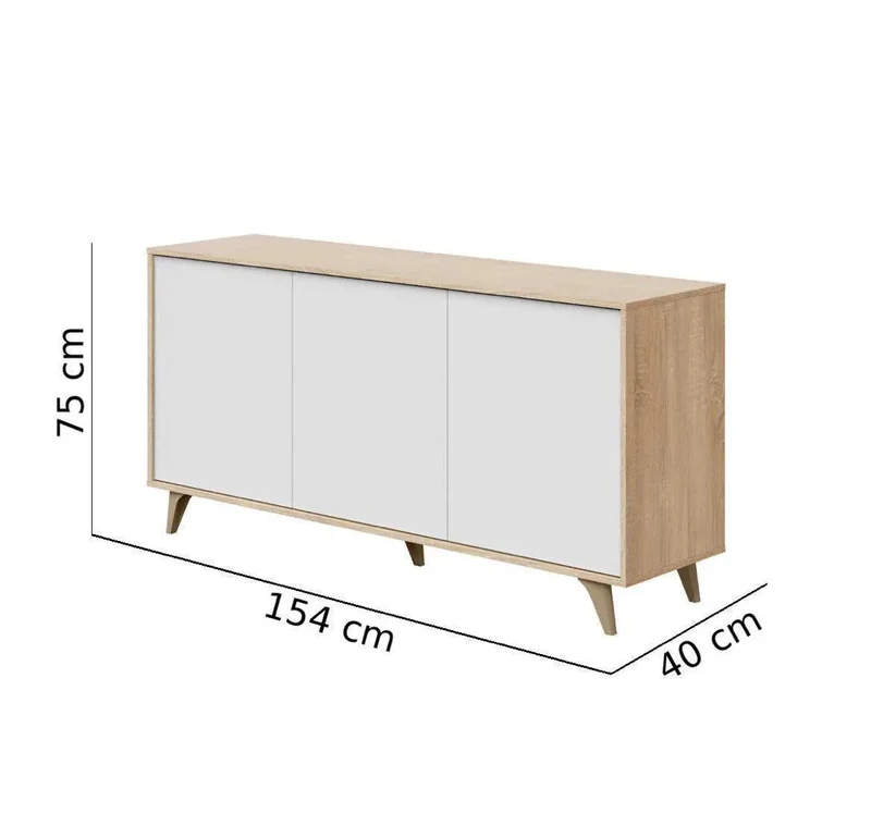 GEANT Plus buffet 3 portes blanc et chêne 154 cm