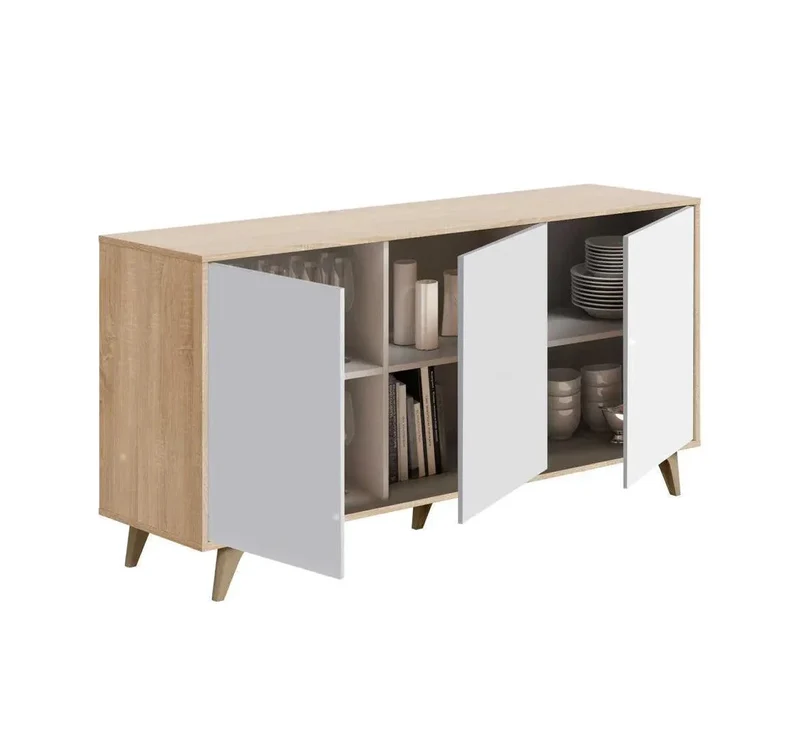 GEANT Plus buffet 3 portes blanc et chêne 154 cm