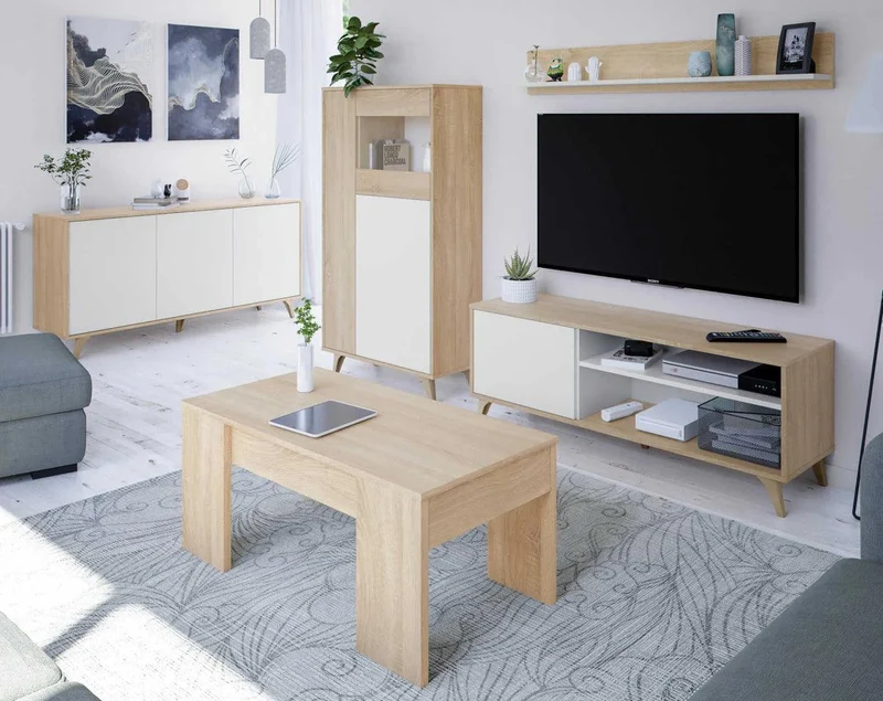 GEANT Plus buffet 3 portes blanc et chêne 154 cm