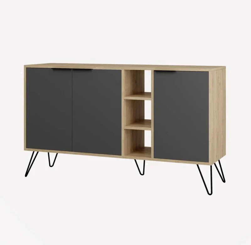 Console SANDY 142 cm - Buffet de rangement - Chêne et gris