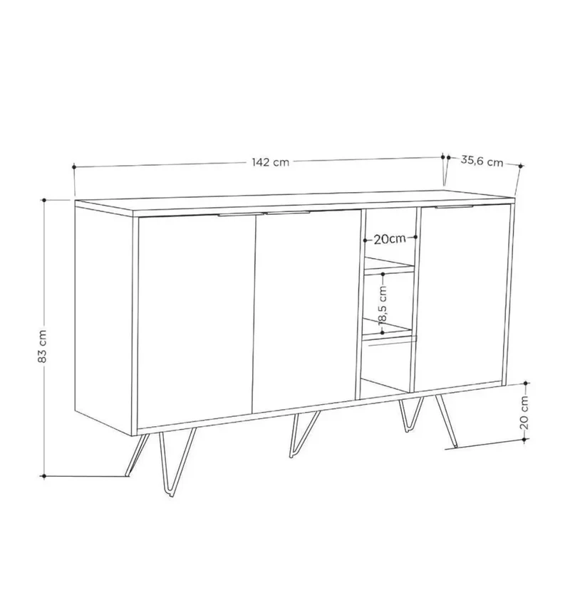 Console SANDY 142 cm - Buffet de rangement - Chêne et gris