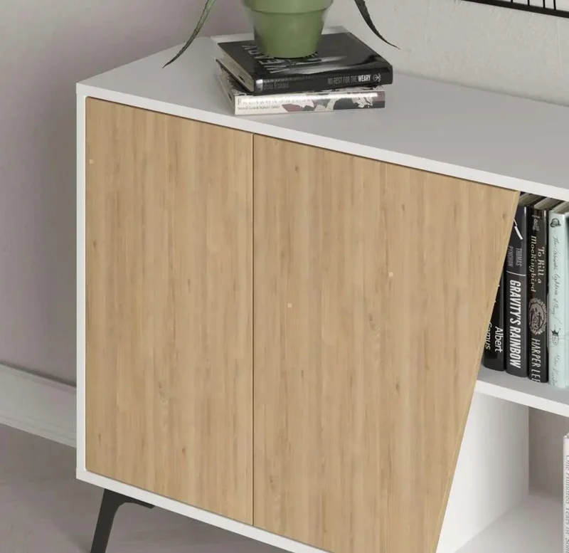 Console LIONAS 180 cm - Buffet de rangement - Chêne et blanc