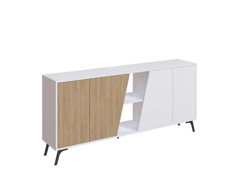 Console LIONAS 180 cm - Buffet de rangement - Chêne et blanc