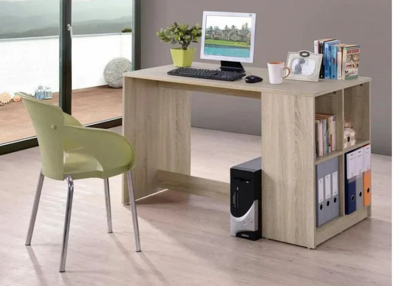 Bureau LAN avec Rangement - 110 cm - Chene