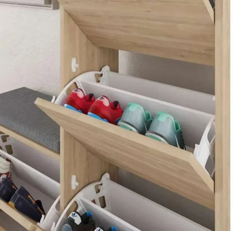 Meuble chaussures DUDE à 4 compartiments avec assise - Chene - Avec meuble d entrée
