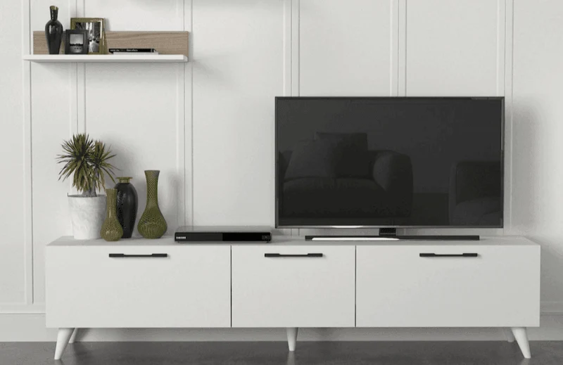 ATEDRAE - Meuble TV - Table basse - Blanc et Gris Cordoba
