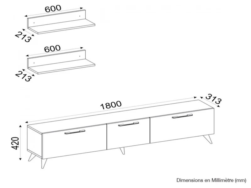 ATEDRAE - Meuble TV - Table basse - Blanc et Gris Cordoba
