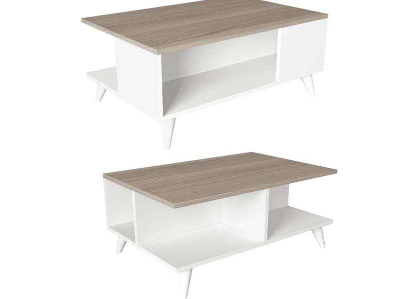 ATEDRAE - Meuble TV - Table basse - Blanc et Gris Cordoba