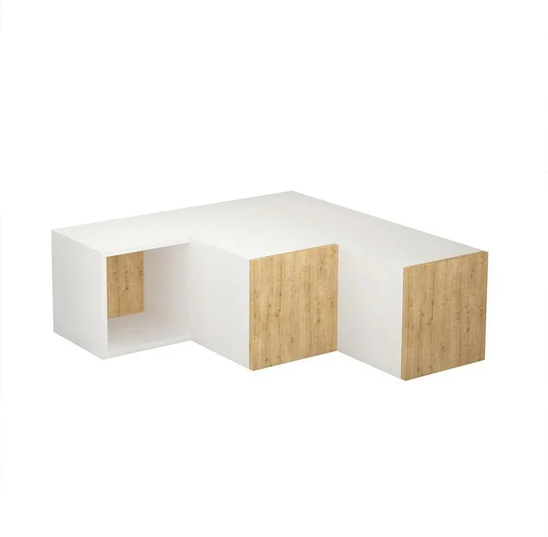 Meuble Tv Angle avec 2 Tiroirs Blanc et Chene