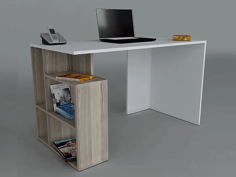 Bureau LARAB 120 cm - Blanc et Gris Cordoba - Table de travail