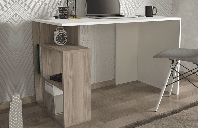 Bureau LARAB 120 cm - Blanc et Gris Cordoba - Table de travail