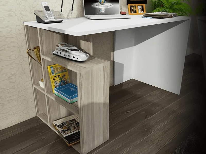Bureau LARAB 120 cm - Blanc et Gris Cordoba - Table de travail