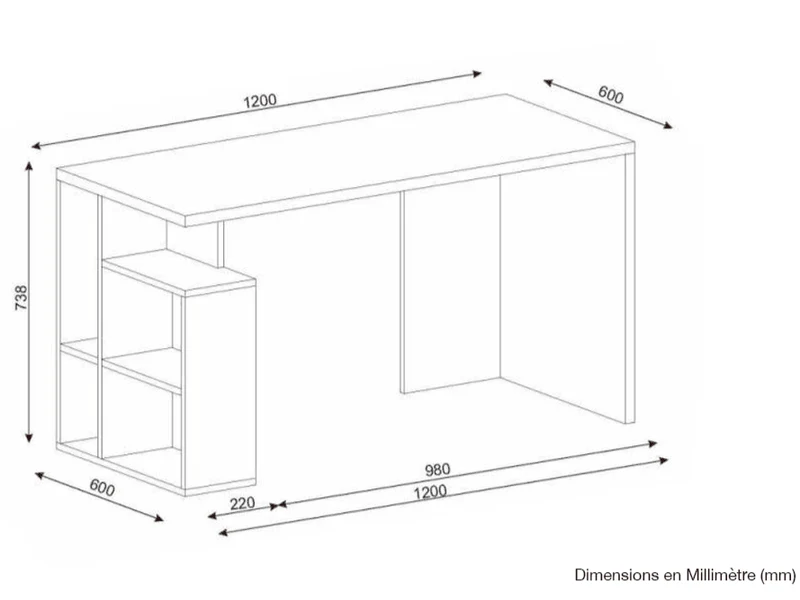 Bureau LARAB 120 cm - Blanc et Gris Cordoba - Table de travail