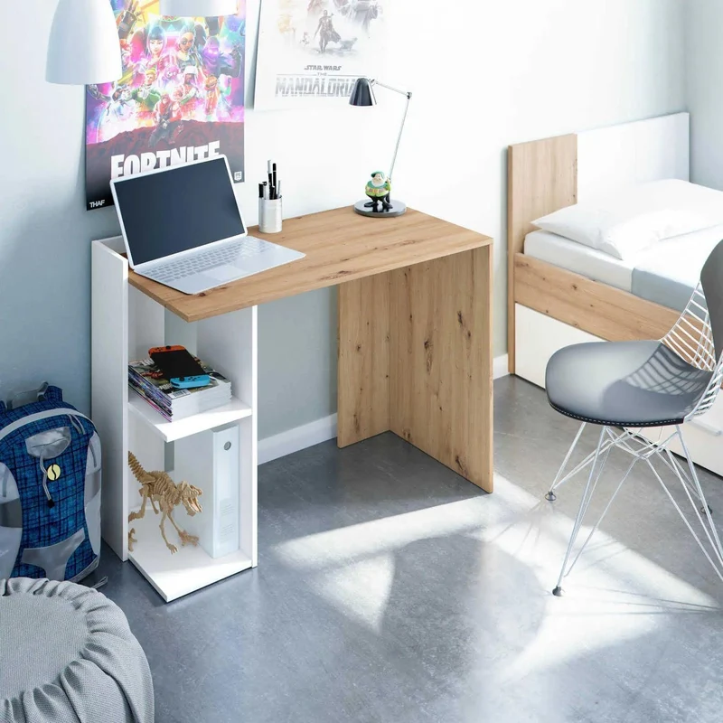 Bureau MOOD 100 cm - Blanc et chene