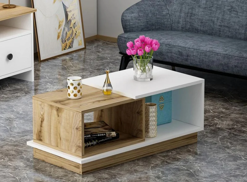 Table Basse CONCEPT, Blanc et Chene