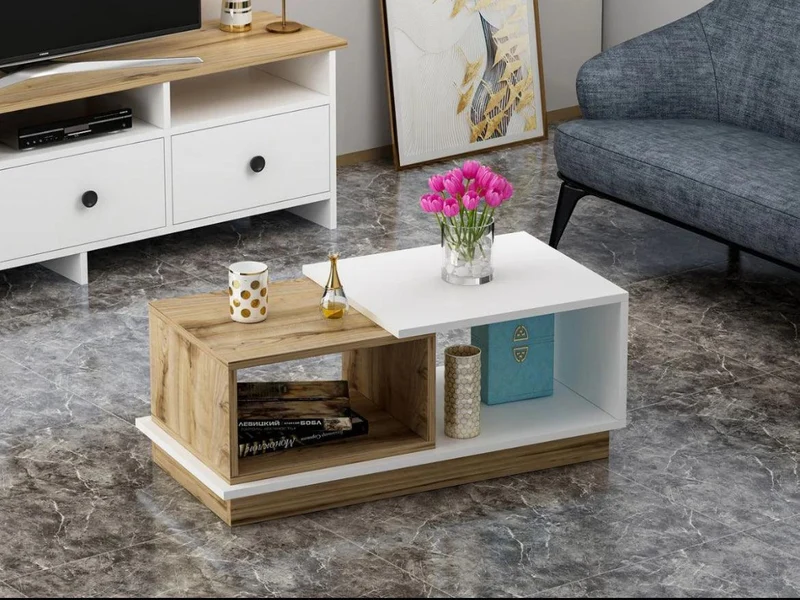 Table Basse CONCEPT, Blanc et Chene
