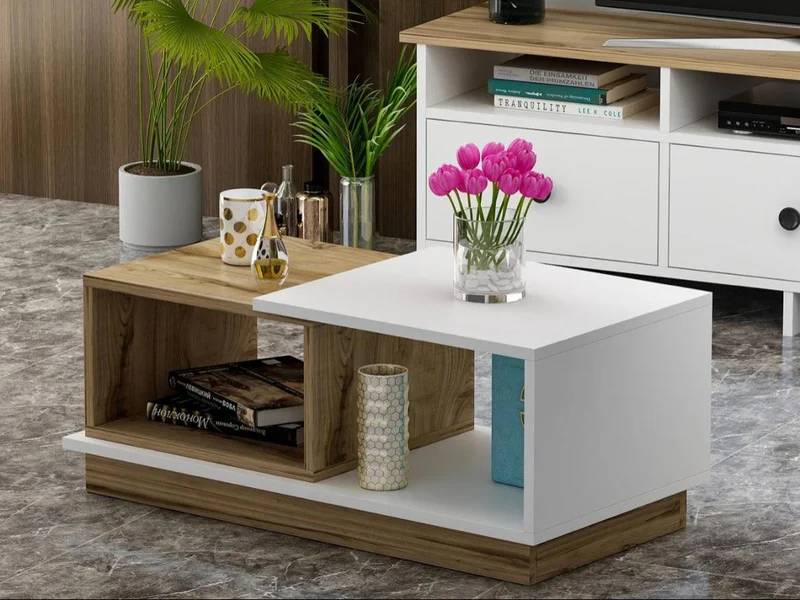 Table Basse CONCEPT, Blanc et Chene