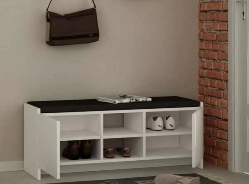 Meuble chaussures ZULLA avec assise - Blanc