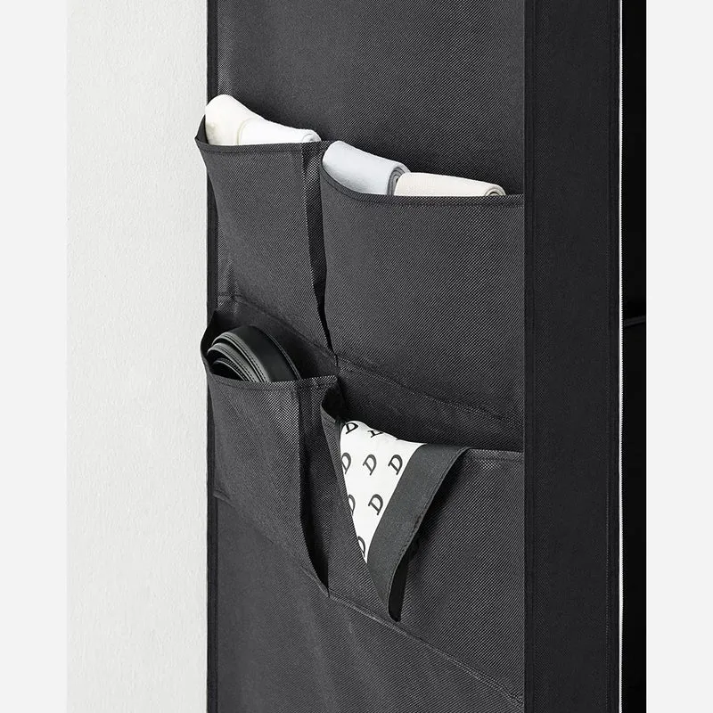 Armoire chambre en tissu porte-vêtements penderie 45 x 170 x 167 cm cm 4 compartiments de suspension étagères à 2 niveaux 4 pochettes grande capacité chambre salon noir 12_0003973