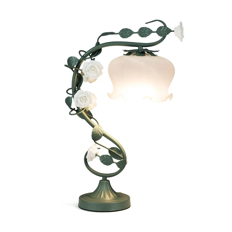 Lampe de chevet bouquet de muguet 34 x 54,5 cm élégante et vintage ambiance cosy en verre vert 20_0017880