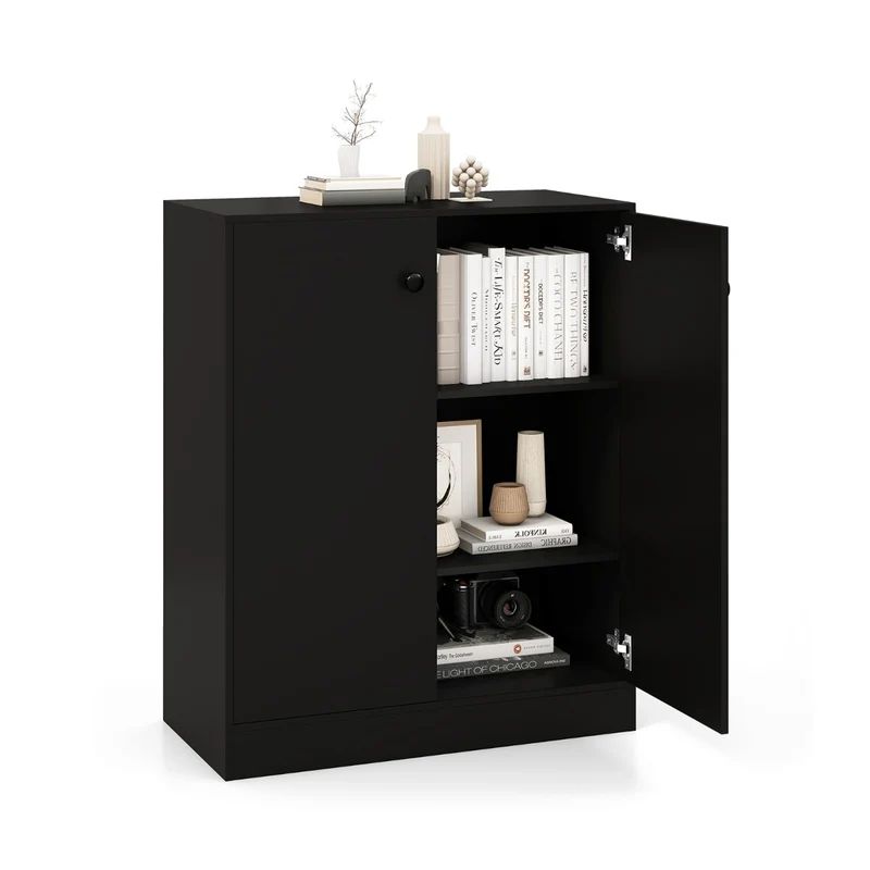 Armoire de rangement à 2 portes 72 x 34 x 85,5 cm design moderne avec dispositif anti-basculement en bois MDF noir 20_0015971
