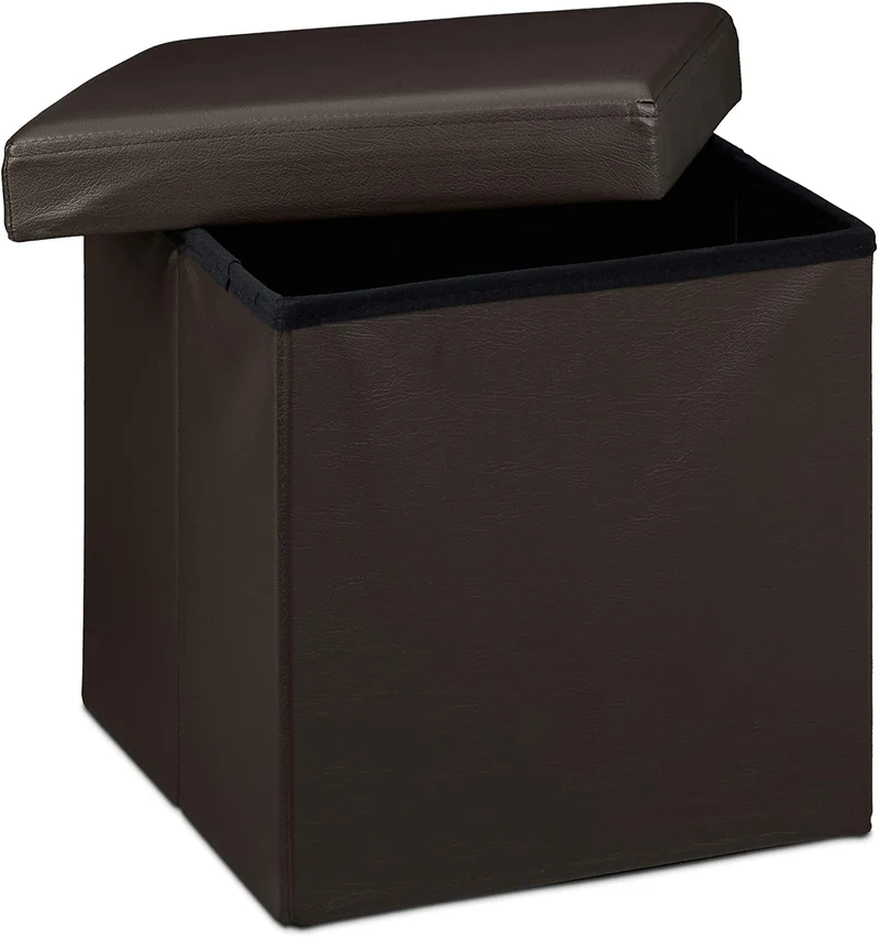 Tabouret pouf banquette pliant meuble de rangement stable synthétique 38 cm marron 13_0002806_5