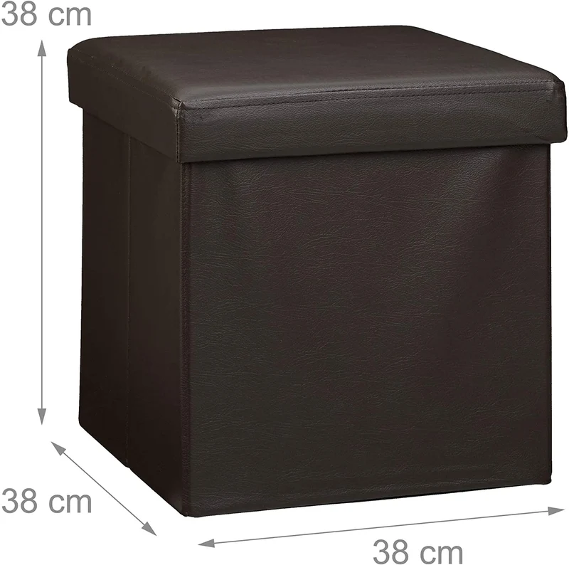 Tabouret pouf banquette pliant meuble de rangement stable synthétique 38 cm marron 13_0002806_5