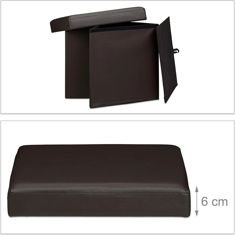 Tabouret pouf banquette pliant meuble de rangement stable synthétique 38 cm marron 13_0002806_5