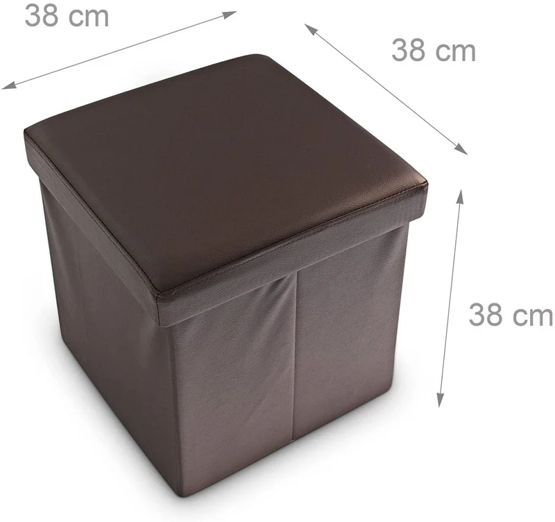 Tabouret pouf banquette pliant meuble de rangement stable synthétique 38 cm marron 13_0002806_5