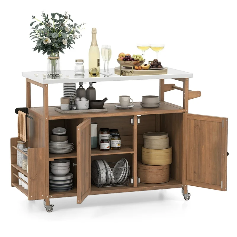 Chariot de grillade lot de 1 130 x 47 x 92 cm avec rangement pratique ambiance contemporaine en bois de sapin marron 20_0018439