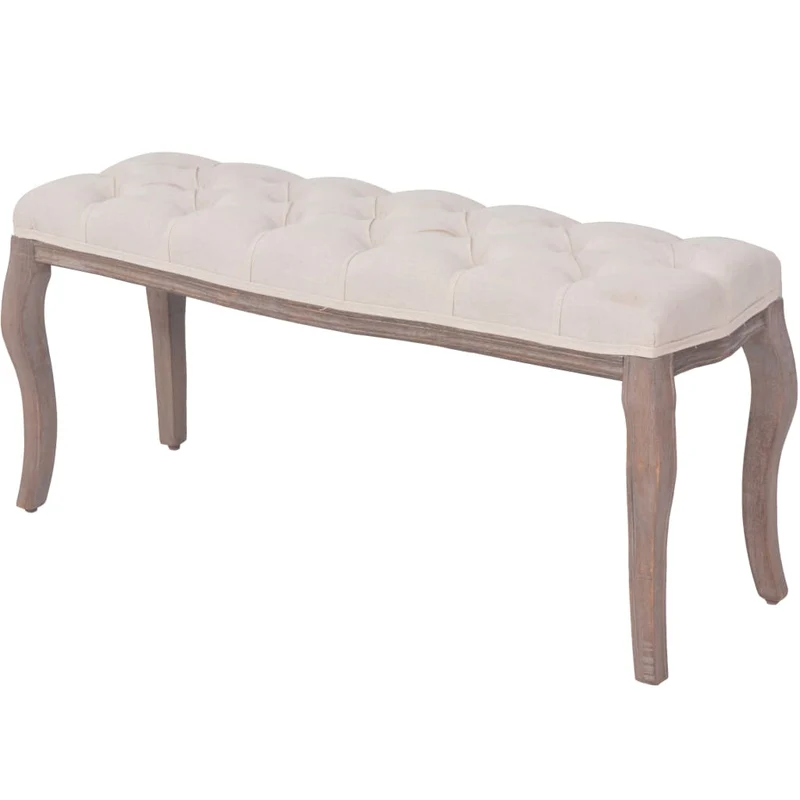 Banc banquette lin bois massif 110 x 38 x 48 cm blanc crème 02_0021257