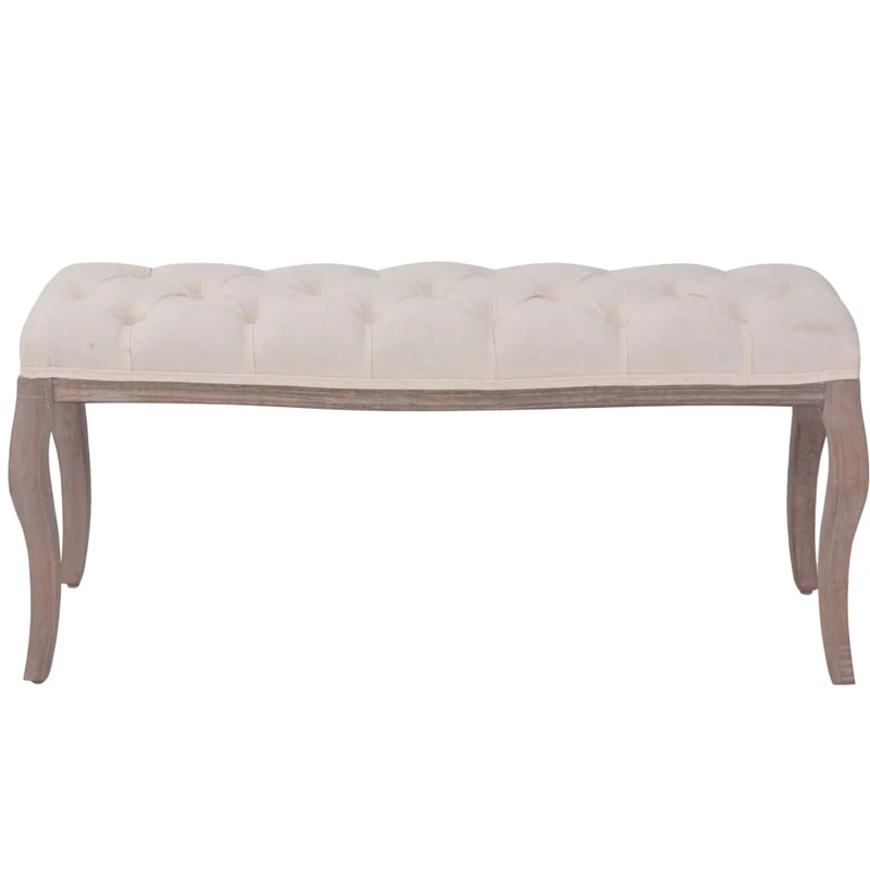 Banc banquette lin bois massif 110 x 38 x 48 cm blanc crème 02_0021257