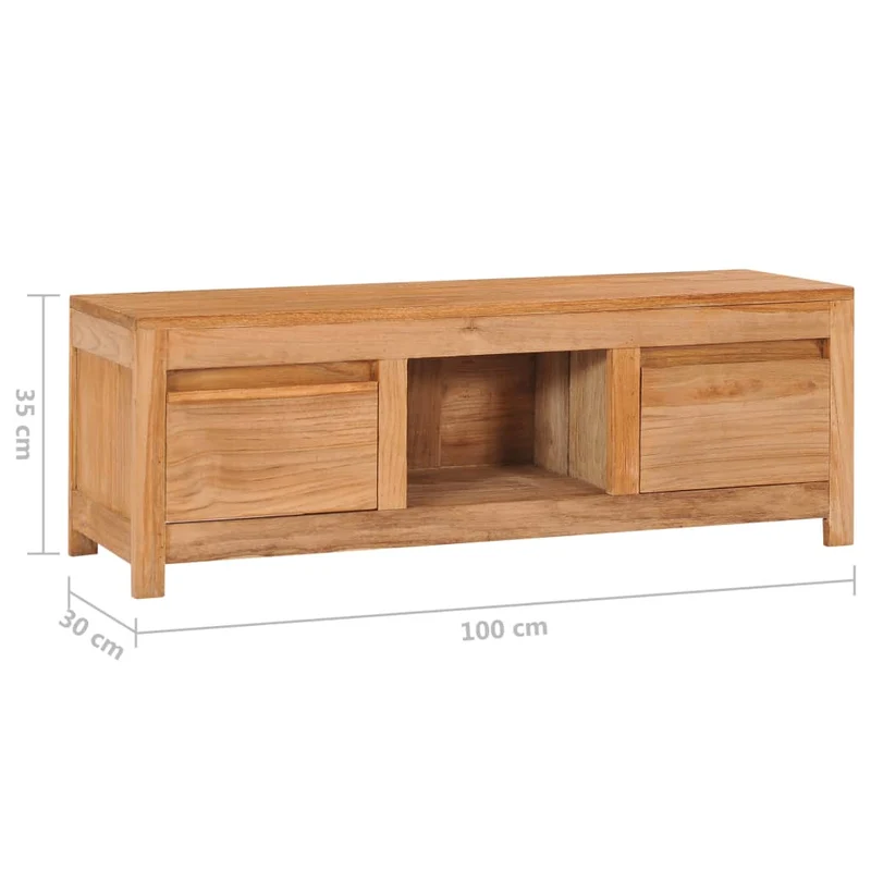 Meuble TV multimédia étagère télévision buffet téléviseur salle à manger salon chambre 100 x 30 x 35 cm bois de teck massif brun 02_0025435