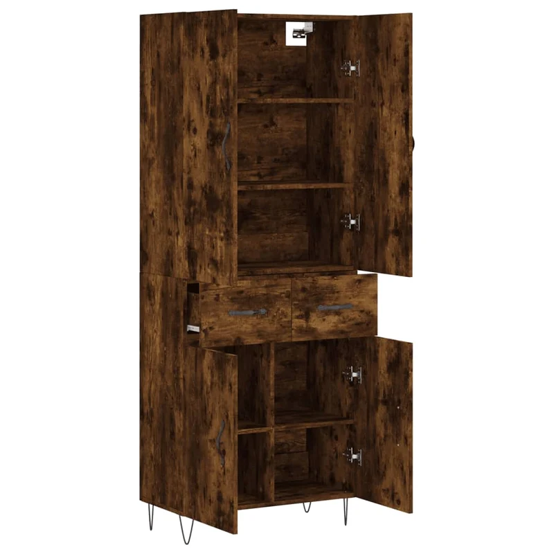Buffet bahut commode armoire meuble de rangement organisateur cuisine salle de séjour salon haut 69,5 x 34 x 180 cm bois d'ingénierie marron 02_0033506