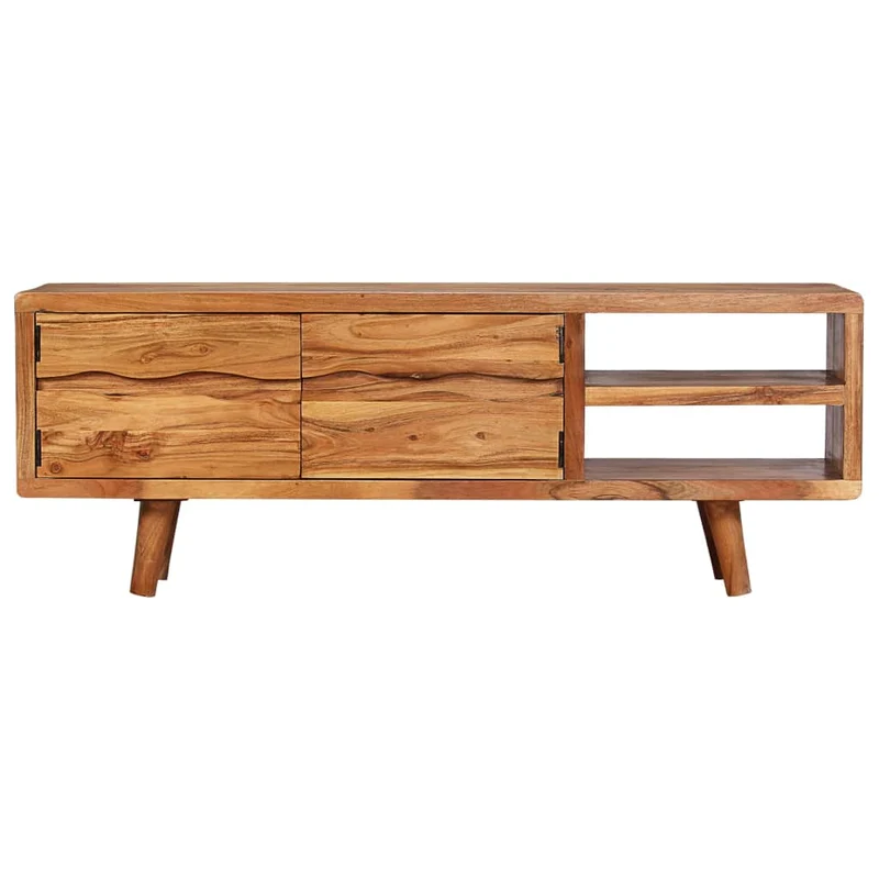 Meuble télé buffet tv télévision design pratique bois d'acacia avec portes sculptées 117 cm 2502119