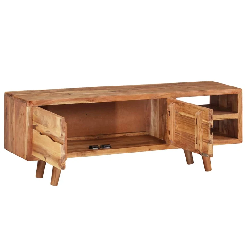 Meuble télé buffet tv télévision design pratique bois d'acacia avec portes sculptées 117 cm 2502119
