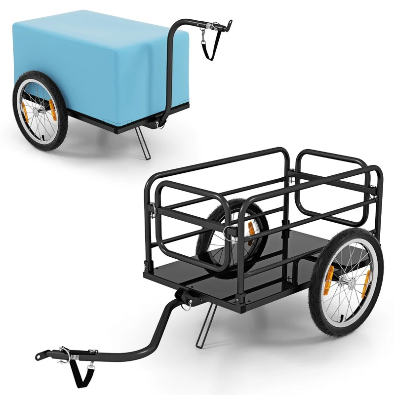 Remorque de vélo pliable 145,5 x 61 x 58 cm charge 55 kg housse amovible ambiance extérieure en métal noir 20_0018667
