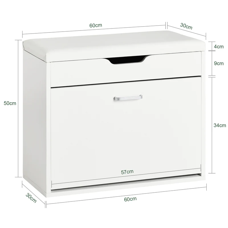 SoBuy | Schuhbank mit Sitzkissen | Sitzbank | Weiß | 60x50x30cm | FSR95-W