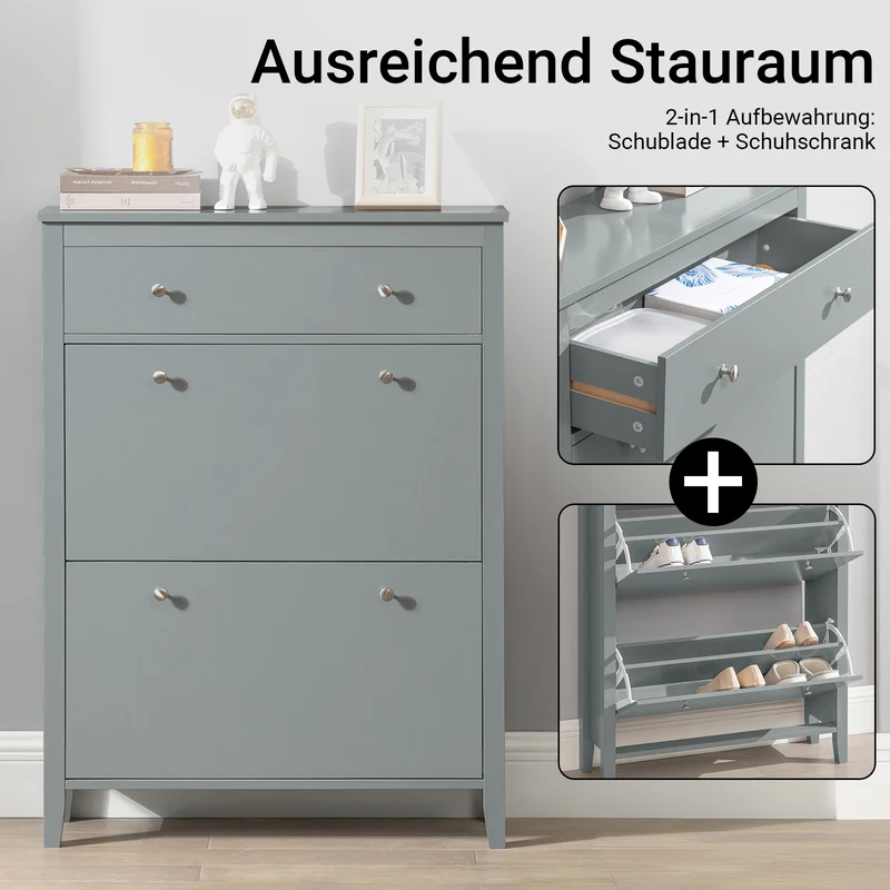 SoBuy | Schuhkipper | Schuhschrank mit 2 Klappen | Schuhkommode Grau | FSR89-HG