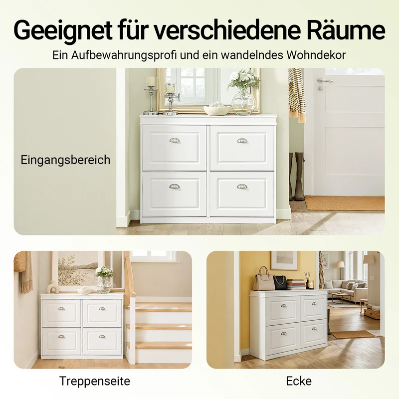 SoBuy | Schuhkipper | Schuhschrank mit 4 Klappen | Schuhkommode Weiß | FSR79-W
