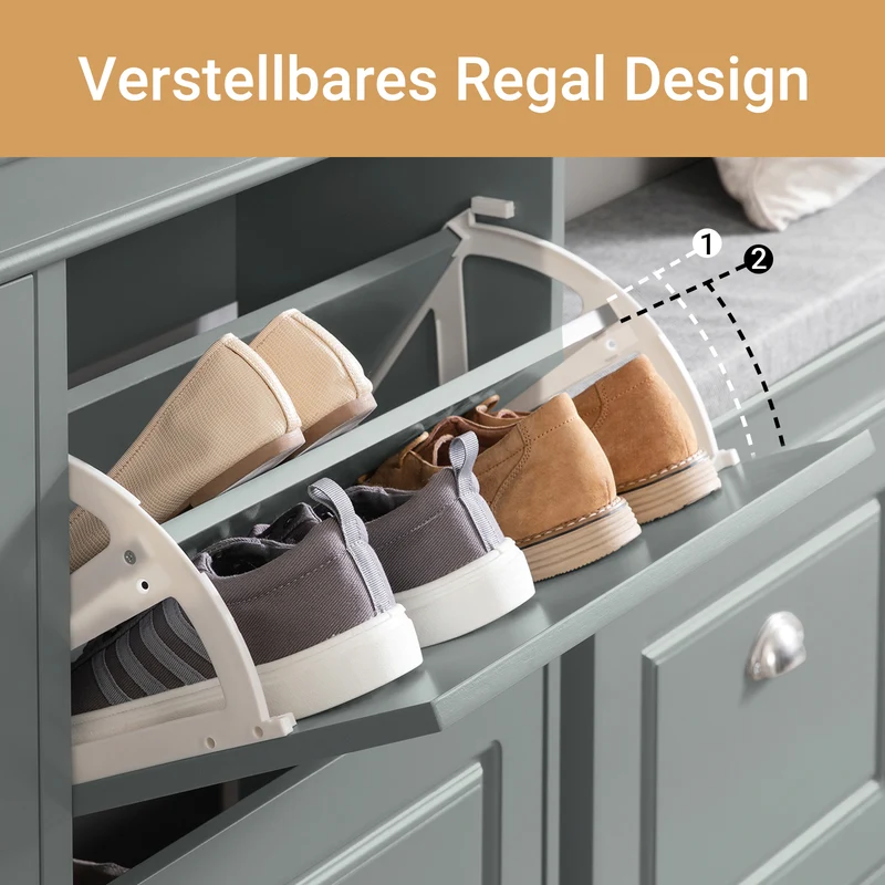 SoBuy | Schuhkipper | Schuhschrank mit 4 Klappen | Schuhkommode Hellgrau | FSR79-HG