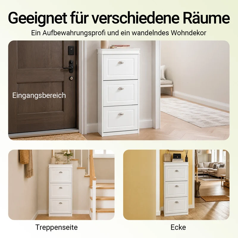 SoBuy | Schuhkipper | Schuhschrank schmal mit 3 Klappen | Weiß | FSR94-W