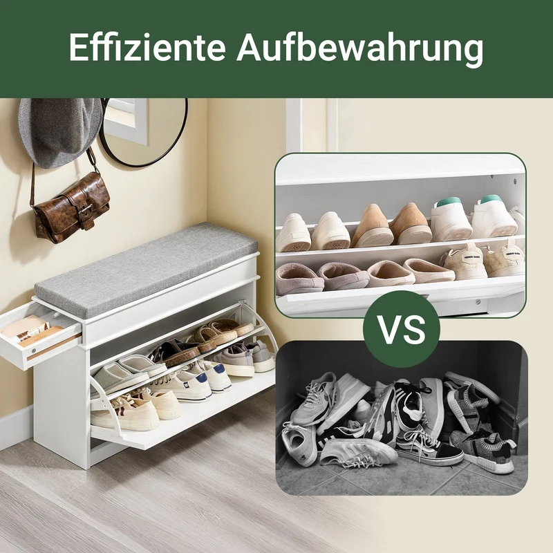 SoBuy | Schuhkipper | Schuhbank mit Klappe | Schuhschrank | Weiß Vintage | FSR82-L-WG