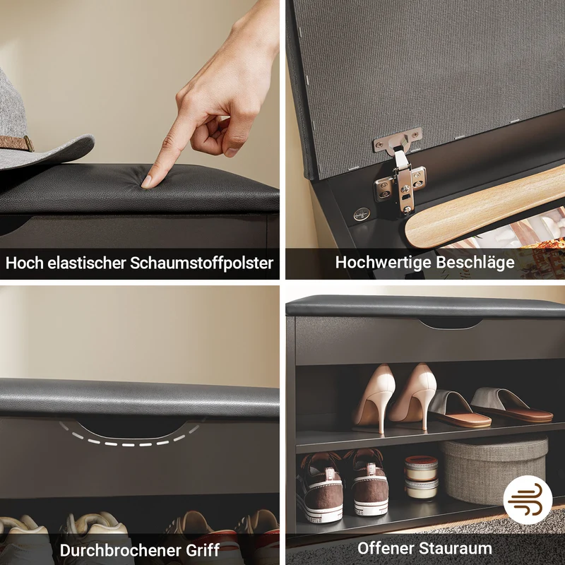SoBuy | Schuhbank mit Sitzfläche | Schuhregal 3-in-1 | Schwarz | FSR25-SCH