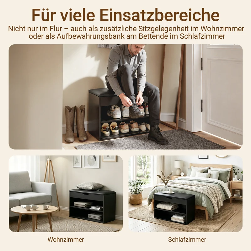 SoBuy | Schuhbank mit Sitzfläche | Schuhregal 3-in-1 | Schwarz | FSR25-SCH