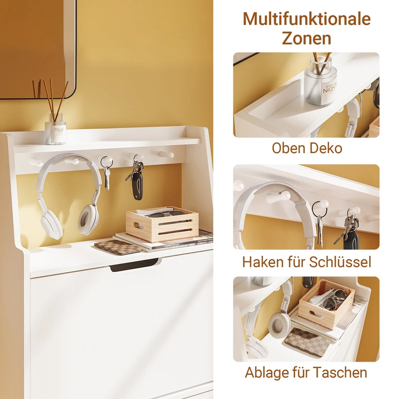 SoBuy Schuhschrank Weiß 2 Türen mit Haken und offener Oberseite 60x19x119 cm FSR221-W